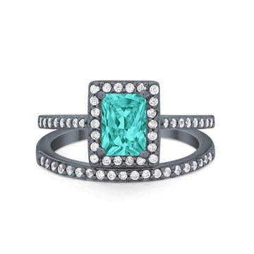 Radiant Cut Engagement Piece Ring Black Tone, Simulated Paraiba Tourmaline 925 Sterling Silver